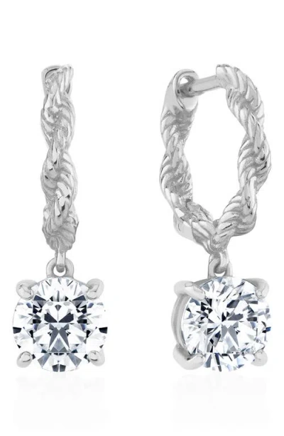 Crislu Brilliant Cut Cubic Zirconia Drop Twisted Huggie Hoop Earrings In Metallic