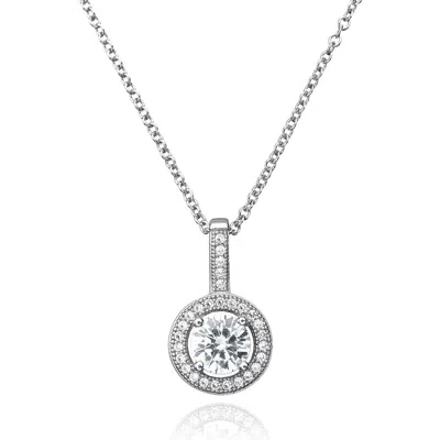 Crislu Brilliant Cut Cubic Zirconia Halo Pendant Necklace In Metallic