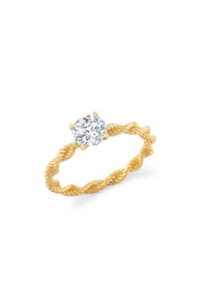 Crislu Brilliant Cut Cubic Zirconia Twisted Band Solitaire Ring In Gold