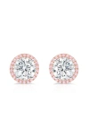 Crislu Brilliant Cut Pink Cubic Zirconia Halo Stud Earrings In Silver