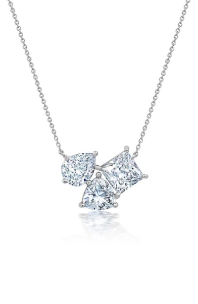 Crislu Cubic Zirconia Cluster Pendant Necklace In Silver