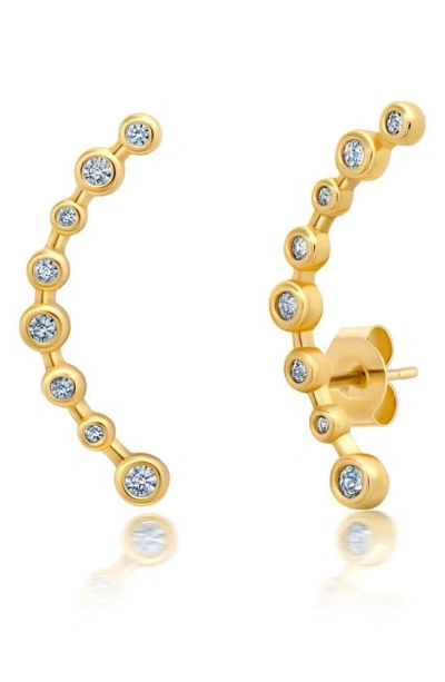 Crislu Cubic Zirconia Curved Bar Ear Climbers In Gold