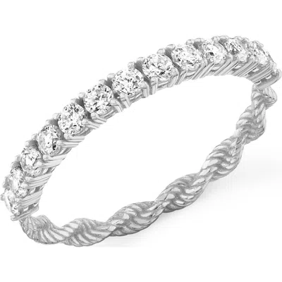 Crislu Cubic Zirconia Half Eternity Twisted Band Ring In Metallic