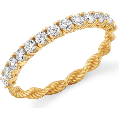 Crislu Cubic Zirconia Half Eternity Twisted Band Ring In Gold