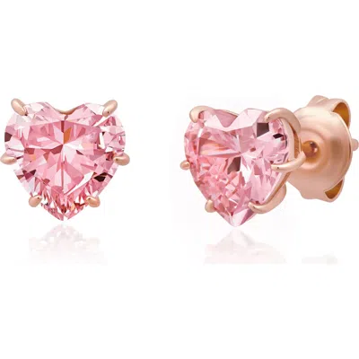 Crislu Cubic Zirconia Heart Stud Earrings In Pink