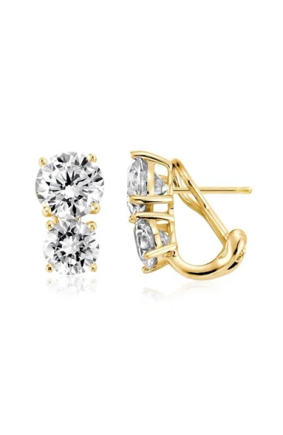 Crislu Double Cubic Zirconia Lever-back Earrings In Gold