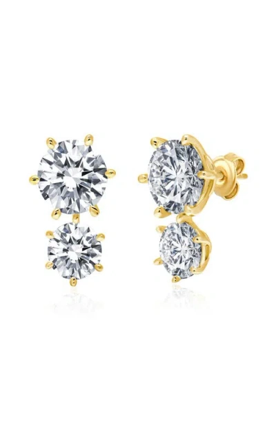 Crislu Double Cubic Zirconia Stud Earrings In Gold