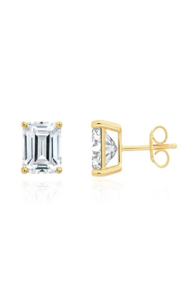 Crislu Emerald Cut Cubic Zirconia Stud Earrings In Gold