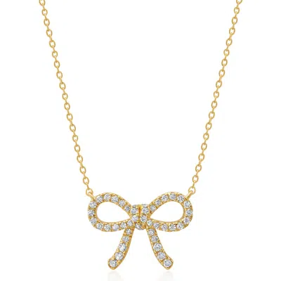 Crislu Fairy Tale Pavé Cubic Zirconia Bow Pendant Necklace In Gold