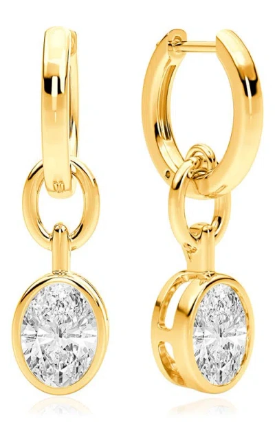 Crislu Oval Bezel Cubic Zirconia Drop Hoop Earrings In 18 Kt Yellow Gold Clear Cz