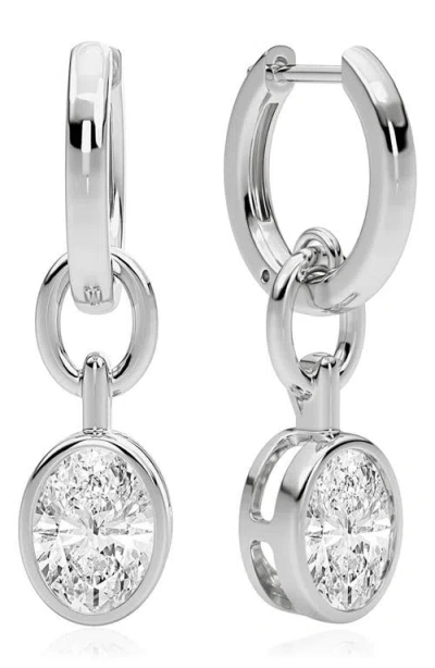 Crislu Oval Bezel Cubic Zirconia Drop Hoop Earrings In Pure Platinum Clear Cz