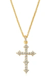 Crislu Pavé Cluster Cubic Zirconia Cross Pendant Necklace In Gold