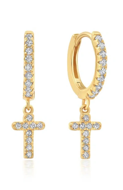 Crislu Pavé Cross Huggie Hoop Earrings In Gold