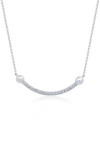 Crislu Pavé Cubic Zirconia & Imitation Pearl Curved Bar Pendant Necklace In Silver
