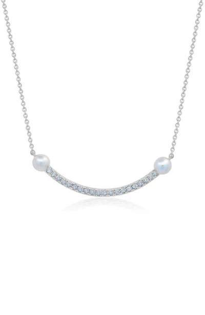 Crislu Pavé Cubic Zirconia & Imitation Pearl Curved Bar Pendant Necklace In Metallic