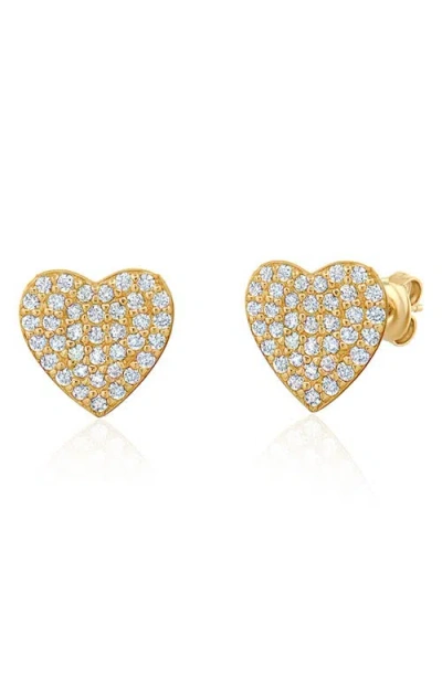 Crislu Pavé Cubic Zirconia Heart Stud Earrings In Gold