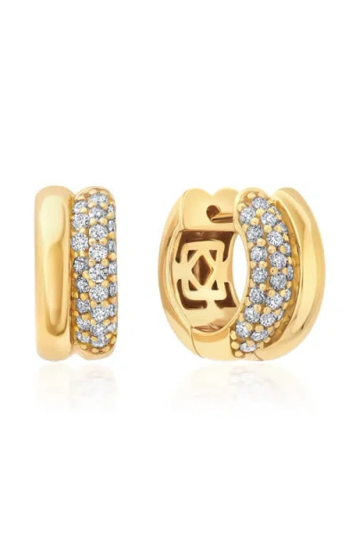 Crislu Pavé Double Huggie Hoop Earrings In Gold