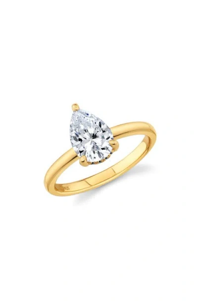 Crislu Pear Cut Cubic Zirconia Solitaire Ring In Gold