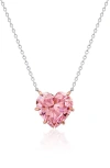 Crislu Pink Cubic Zirconia Heart Pendant Necklace In Pink