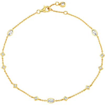 Crislu Princess & Oval Cubic Zirconia Station Chain Anklet In Pink
