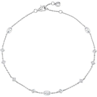 Crislu Princess & Oval Cubic Zirconia Station Chain Anklet In Metallic