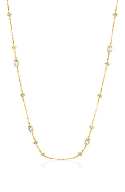 Crislu Princess & Oval Cubic Zirconia Station Chain Necklace In Gold