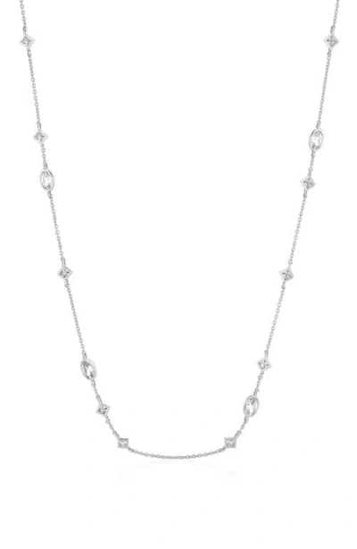 Crislu Princess & Oval Cubic Zirconia Station Chain Necklace In Metallic