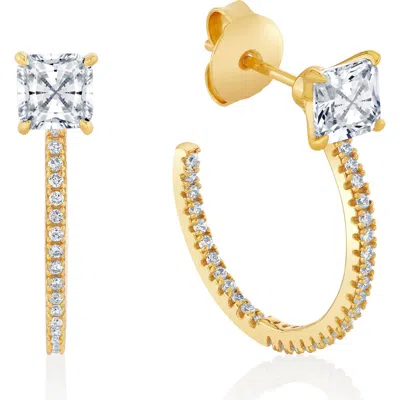 Crislu Princess-cut Pavé Cubic Zirconia Huggie Hoop Earrings In Gold