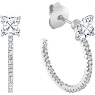 Crislu Princess-cut Pavé Cubic Zirconia Huggie Hoop Earrings In Metallic