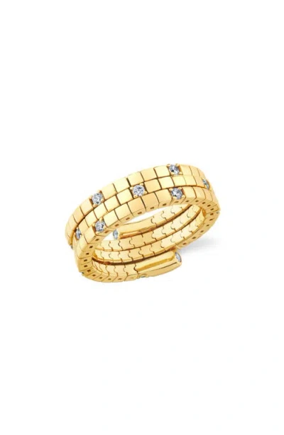 Crislu Pure Flex Three Row Cubic Zirconia Ring In Gold