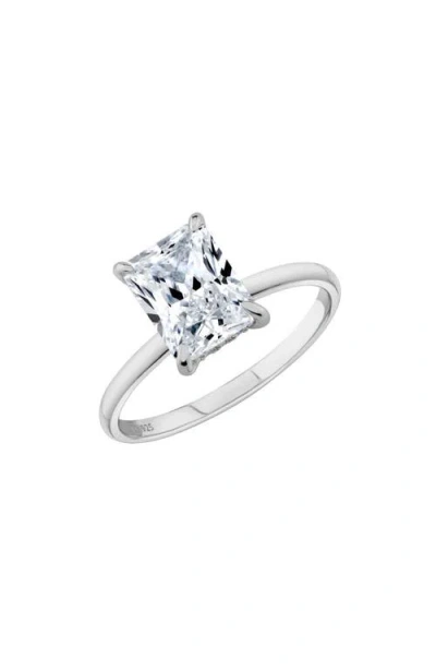 Crislu Radiant Cut Cubic Zirconia Solitaire Ring In Silver