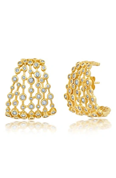 Crislu Raining Star Cubic Zirconia Huggie Hoop Earrings In Gold