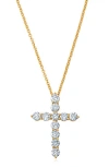 Crislu Round Cubic Zirconia Cross Pendant Necklace In Gold