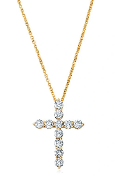 Crislu Round Cubic Zirconia Cross Pendant Necklace In Gold