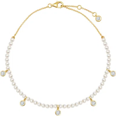 Crislu Shell Pearl & Cubic Zirconia Bezel Anklet In Gray