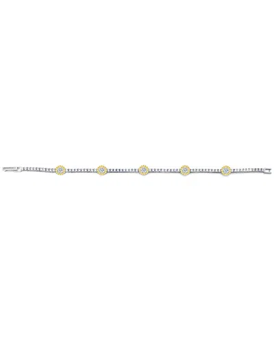 Crislu Silver & Platinum Cz Tennis Bracelet In Brown