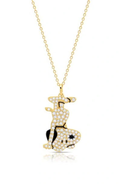 Crislu Snoopy Headstand Pavé Pendant Necklace In Gold