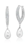 Crislu Teardrop Pearl & Pavé Drop Earrings In White