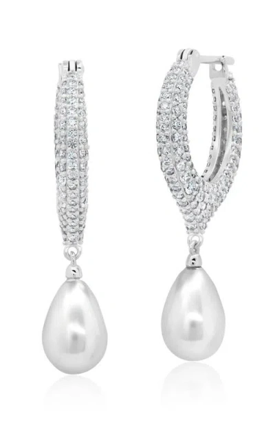 Crislu Teardrop Pearl & Pavé Drop Earrings In White