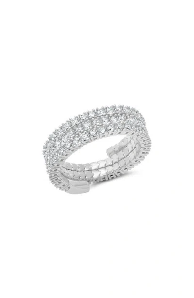 Crislu Three Row Cubic Zirconia Band Ring In Metallic