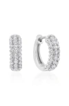 Crislu Three Row Cubic Zirconia Huggie Hoop Earrings In White