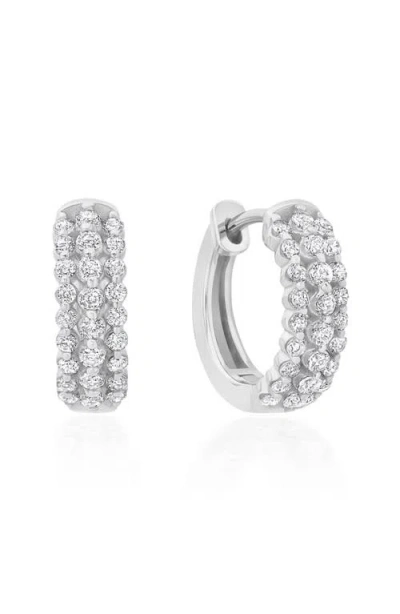 Crislu Three Row Cubic Zirconia Huggie Hoop Earrings In White
