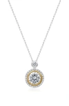 Crislu Two-tone Halo Pendant Necklace In Silver