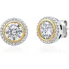 Crislu Two-tone Halo Stud Earrings In Silver