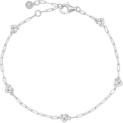 Crislu Valentine Cubic Zirconia Heart Station Bracelet In Metallic