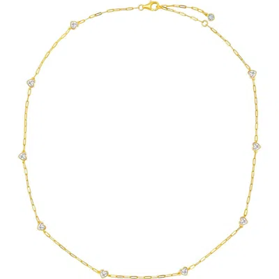 Crislu Valentine Cubic Zirconia Heart Station Necklace In Gold
