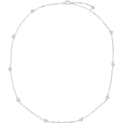 Crislu Valentine Cubic Zirconia Heart Station Necklace In Metallic