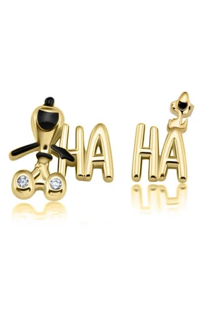 Crislu X Peanuts® Ha Ha Mismatched Stud Earrings In Gold