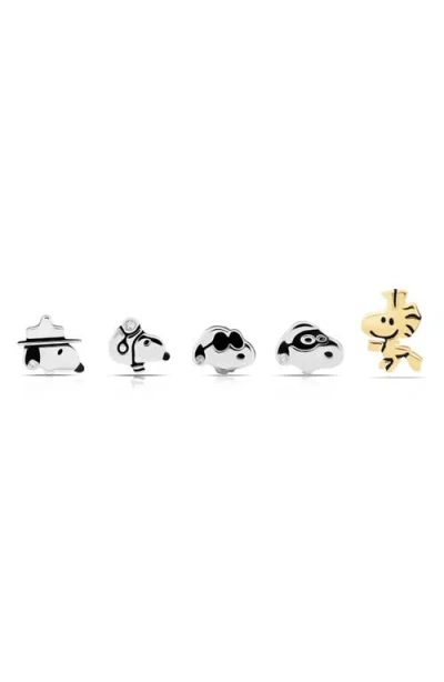 Crislu X Peanuts® Snoopy & The Gang Set Of 5 Assorted Single Stud Earrings In Multi