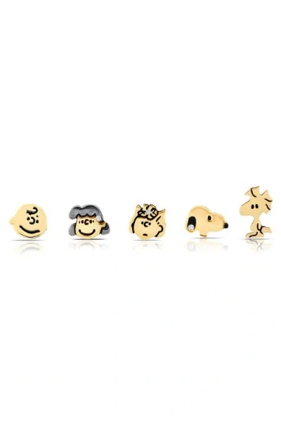 Crislu X Peanuts® Snoopy & The Gang Set Of 5 Assorted Single Stud Earrings In Gold